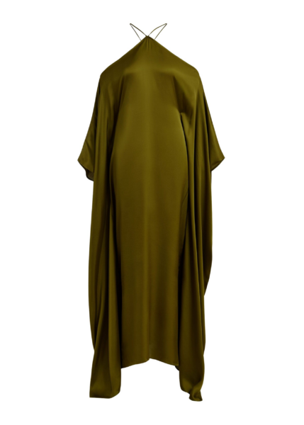 Essentiel Antwerp Olive Green Halterneck Maxi Dress With Waterfall Sides - Essentiel Antwerp Dresses - Colorful Belgian Design - Shop at Luxury Shoes 