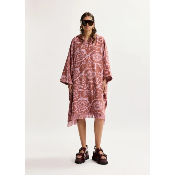Essentiel Antwerp Pink And Brown Floral Jacquard Cotton-Blend Midi Dress With Hood - Essentiel Antwerp Dresses - Colorful Belgian Design - Shop at Luxury Shoes 