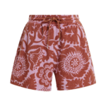 Essentiel Antwerp Pink And Brown Floral Jacquard Cotton-Blend Shorts With Drawstring Waist - Essentiel Antwerp Shorts - Colorful Belgian Design - Shop at Luxury Shoes 