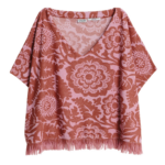 Essentiel Antwerp Pink And Brown Textured Floral Jacquard Cotton-Blend Top With Fringed Trims - Essentiel Antwerp Tops - Colorful Belgian Design - Shop at Luxury Shoes 