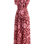Essentiel Antwerp Pink And Dark Red Floral Print Babydoll Midi Dress With Bow Detail - Essentiel Antwerp Dresses - Colorful Belgian Design - Shop at Luxury Shoes 