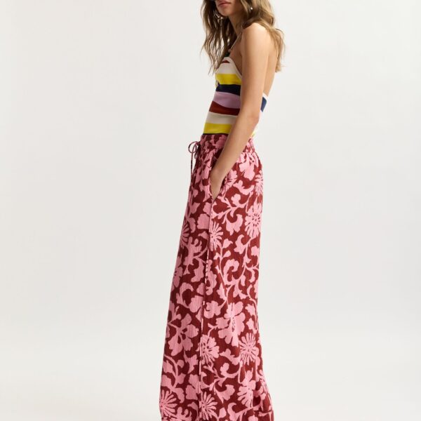 Essentiel Antwerp Pink And Dark Red Wide-Leg Pants With Contrast Stitching, view 3