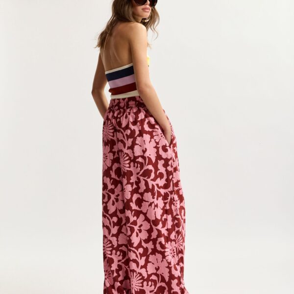 Essentiel Antwerp Pink And Dark Red Wide-Leg Pants With Contrast Stitching, view 5