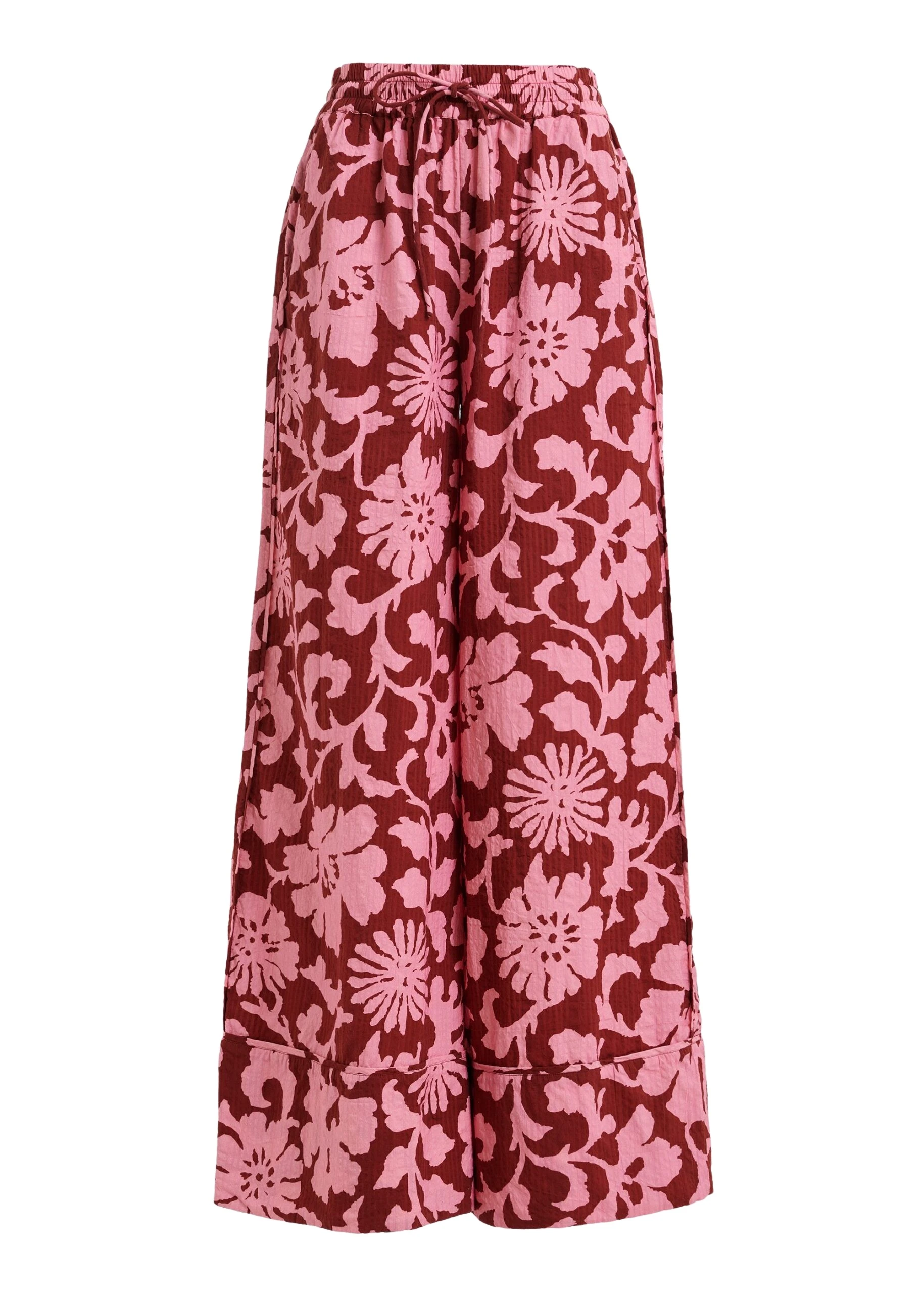 Essentiel Antwerp Pink And Dark Red Wide-Leg Pants With Contrast Stitching