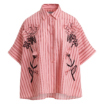 Essentiel Antwerp Pink And Red Oversized Cotton Shirt With Floral Appliqué Embroidery And Bead Embellishments - Essentiel Antwerp Tops - Colorful Belgian Design - Shop at Luxury Shoes 
