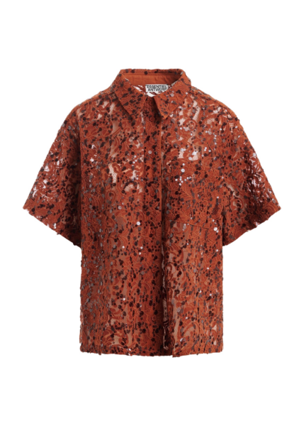 Essentiel Antwerp Rust Sequin-Embellished Short-Sleeve Shirt - Essentiel Antwerp Shorts - Colorful Belgian Design - Shop at Luxury Shoes 