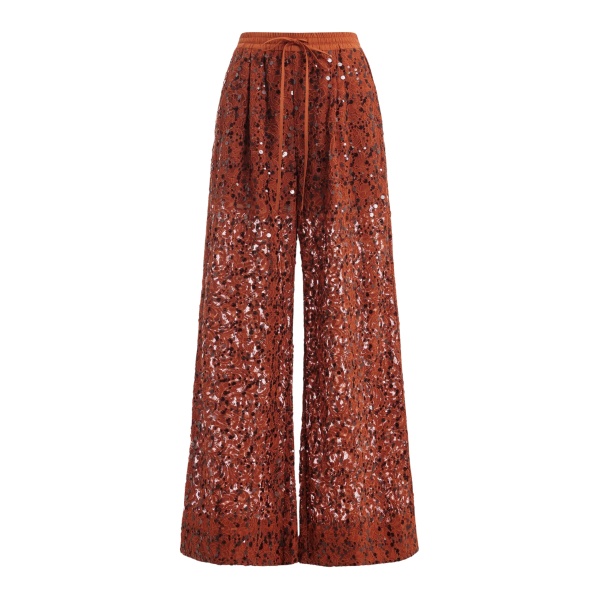 Essentiel Antwerp Rust Sequin-Embellished Wide-Leg Trousers - Essentiel Antwerp Pants - Colorful Belgian Design - Shop at Luxury Shoes 