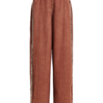 Essentiel Antwerp Terracotta High-Rise Wide-Leg Jeans With Embellished Side Trims - Essentiel Antwerp Pants - Colorful Belgian Design - Shop at Luxury Shoes 