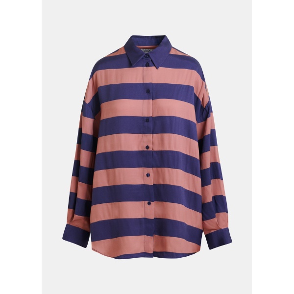 Essentiel Antwerp Vintage Pink And Purple Oversized Striped Shirt - Essentiel Antwerp Tops - Colorful Belgian Design - Shop at Luxury Shoes 