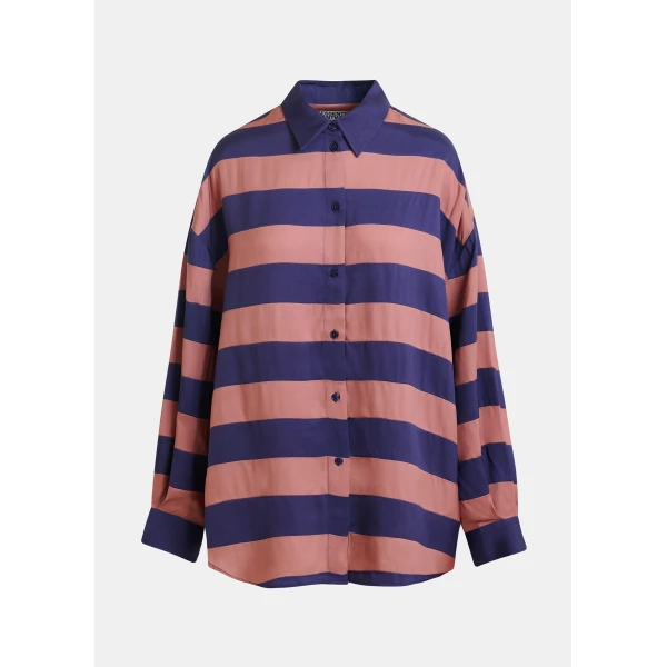Essentiel Antwerp Vintage Pink And Purple Oversized Striped Shirt - Essentiel Antwerp Tops - Colorful Belgian Design - Shop at Luxury Shoes 