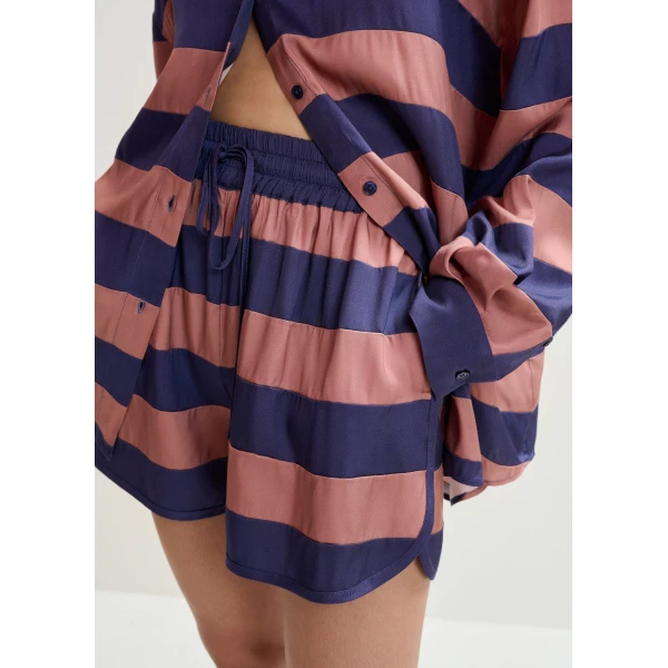Essentiel Antwerp Vintage Pink And Purple Striped Mini Sports Shorts - Essentiel Antwerp Shorts - Colorful Belgian Design - Shop at Luxury Shoes 