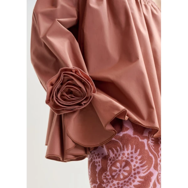 Essentiel Antwerp Vintage Pink Strapless Cotton Top With Rosette Details - Essentiel Antwerp Tops - Colorful Belgian Design - Shop at Luxury Shoes 