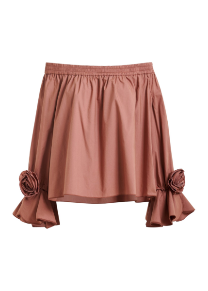 Essentiel Antwerp Vintage Pink Strapless Cotton Top With Rosette Details - Essentiel Antwerp Tops - Colorful Belgian Design - Shop at Luxury Shoes 