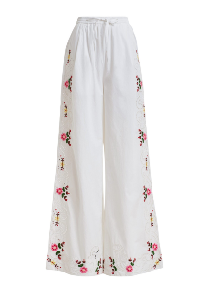 Essentiel Antwerp White And Multicolor Floral Embroidered Oversized Cotton Shirt - Essentiel Antwerp Tops - Colorful Belgian Design - Shop at Luxury Shoes 