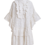 Essentiel Antwerp White Broderie Anglaise Cotton Mini Dress With Ruffled Trims - Essentiel Antwerp Dresses - Colorful Belgian Design - Shop at Luxury Shoes 
