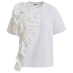 Essentiel Antwerp White Cotton T-Shirt With Oversized Floral Ruffle Detail - Essentiel Antwerp Tops - Colorful Belgian Design - Shop at Luxury Shoes 