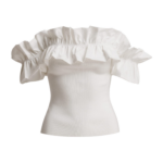 Essentiel Antwerp White Off-Shoulder Knit Top With Ruffle Trim - Essentiel Antwerp Tops - Colorful Belgian Design - Shop at Luxury Shoes 
