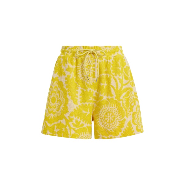 Essentiel Antwerp Yellow Floral Jacquard Cotton-Blend Shorts With Drawstring Waist - Essentiel Antwerp Shorts - Colorful Belgian Design - Shop at Luxury Shoes 