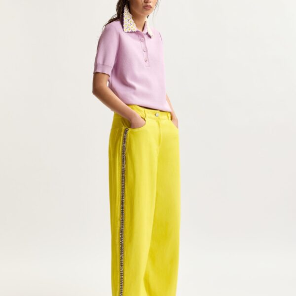 Essentiel Antwerp Yellow High-Rise Wide-Leg Jeans With Embellished Side Trims, view 2