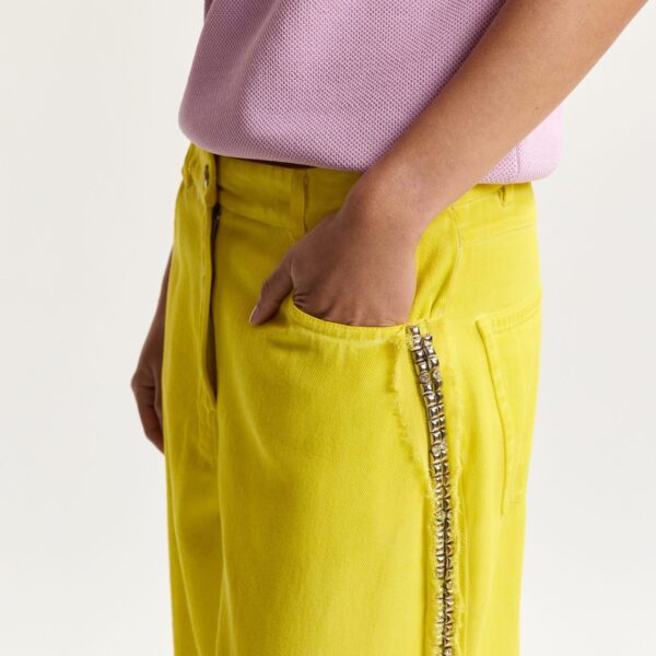 Essentiel Antwerp Yellow High-Rise Wide-Leg Jeans With Embellished Side Trims, view 4