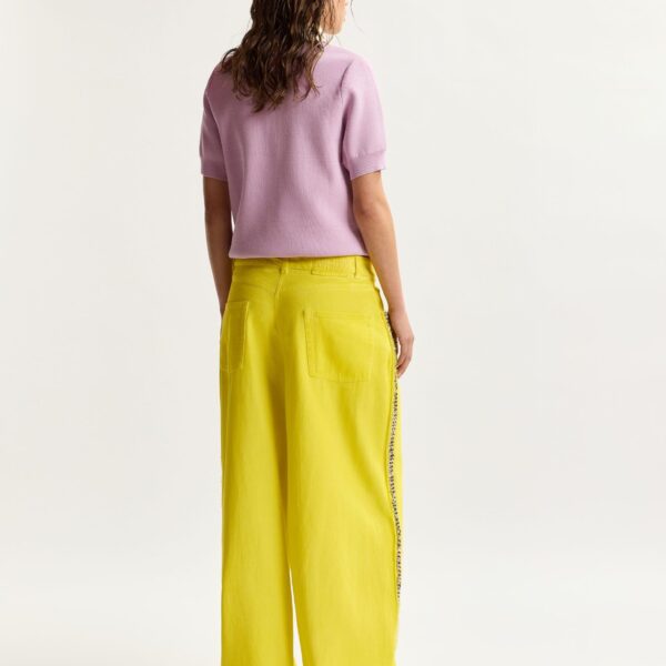 Essentiel Antwerp Yellow High-Rise Wide-Leg Jeans With Embellished Side Trims, view 5