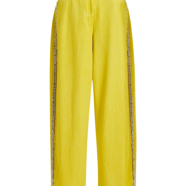 Essentiel Antwerp Yellow High-Rise Wide-Leg Jeans With Embellished Side Trims