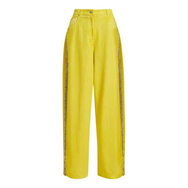 Essentiel Antwerp Yellow High-Rise Wide-Leg Jeans With Embellished Side Trims - Essentiel Antwerp Pants - Colorful Belgian Design - Shop at Luxury Shoes 