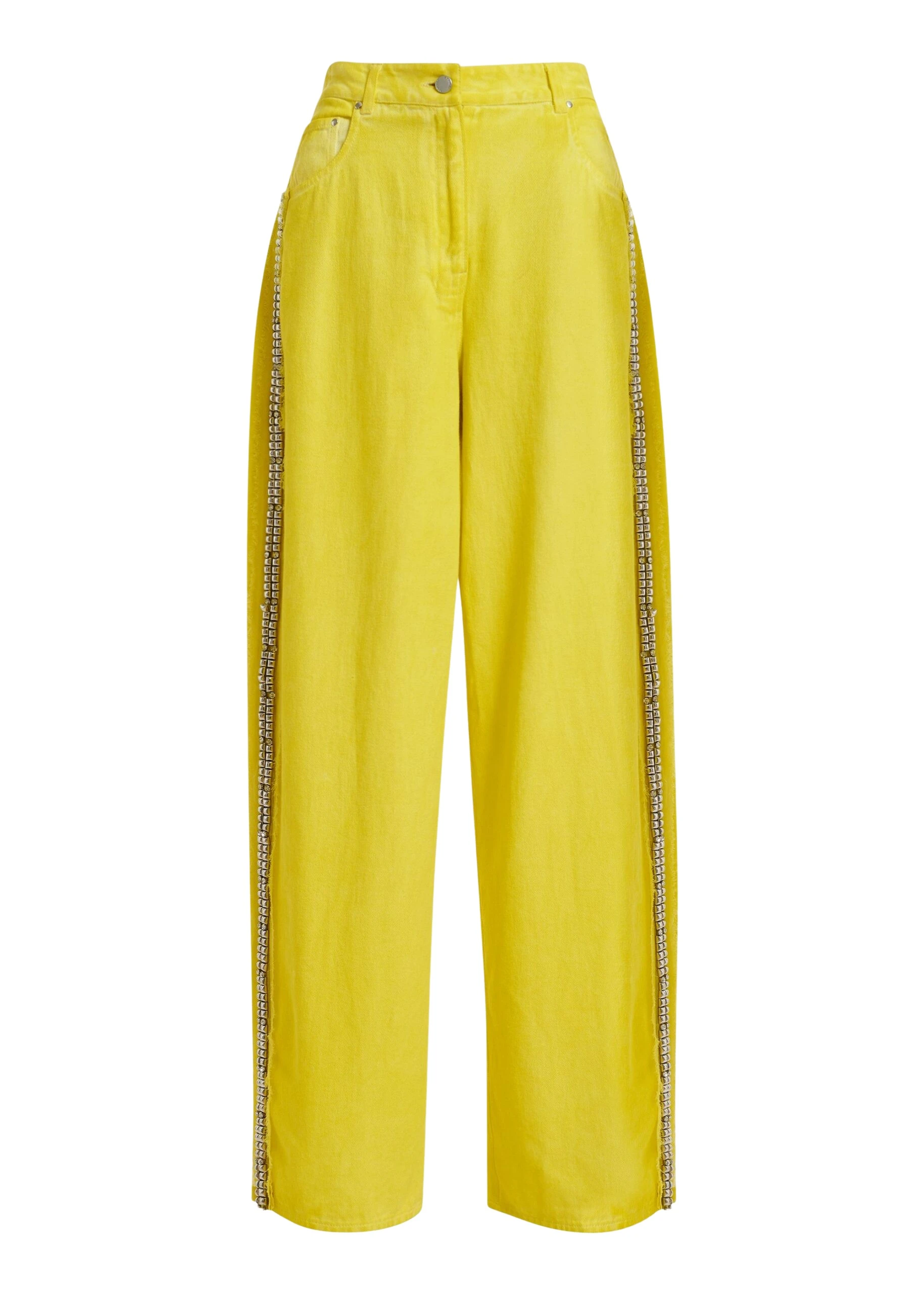Essentiel Antwerp Yellow High-Rise Wide-Leg Jeans With Embellished Side Trims