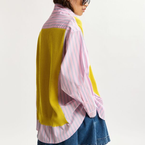 Essentiel Antwerp Yellow, Light Pink And Light Blue Knit-Panel Oversized Shirt, view 5