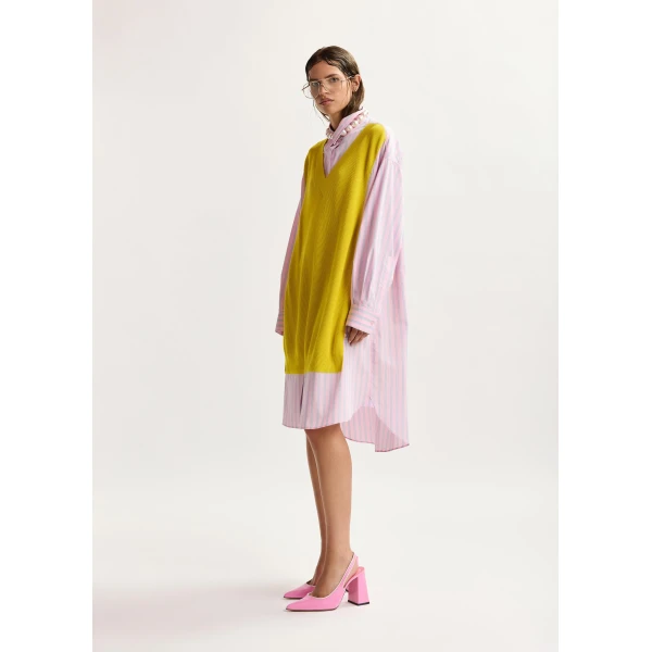 Light Pink And Light Blue Knit-Panel Oversized Shirt Dress - Essentiel Antwerp Dresses - Colorful Belgian Design - Shop at Luxury Shoes 