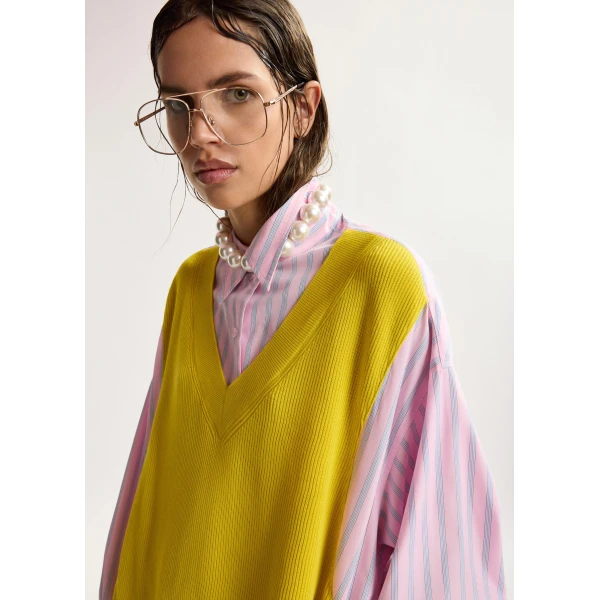 Light Pink And Light Blue Knit-Panel Oversized Shirt Dress - Essentiel Antwerp Dresses - Colorful Belgian Design - Shop at Luxury Shoes 