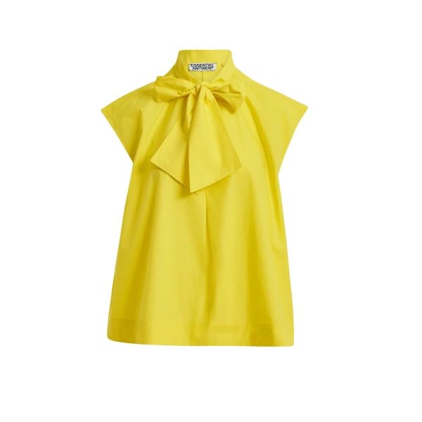 Essentiel Antwerp Yellow Sleeveless Top With Tie Neckline - Essentiel Antwerp Tops - Colorful Belgian Design - Shop at Luxury Shoes 
