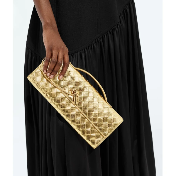Khaite Women's Andiamo Clutch in Gold - Gold Clutch Bags - The Lotus Tote Bag - Shop at Luxury Shoes 