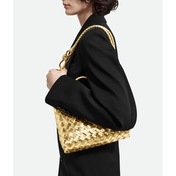 Khaite Women's Small Andiamo in Gold - Gold Totes & Top-Handle Bags - The Lotus Tote Bag - Shop at Luxury Shoes 