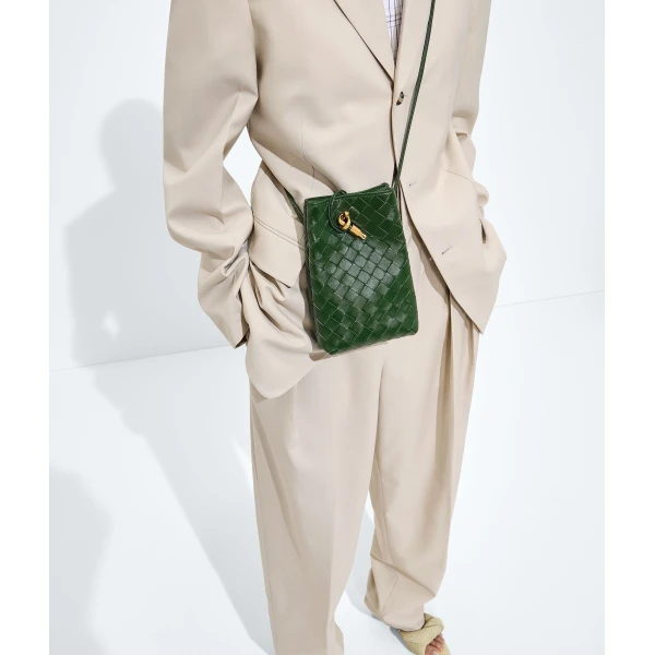 Khaite Women's Andiamo Phone Pouch in Basil - Green Mini Bags - The Lotus Tote Bag - Shop at Luxury Shoes 