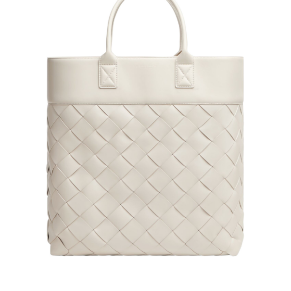 Khaite Maxi Intreccio Tote in Mist - Grey Totes & Top-Handle Bags - The Lotus Tote Bag - Shop at Luxury Shoes 