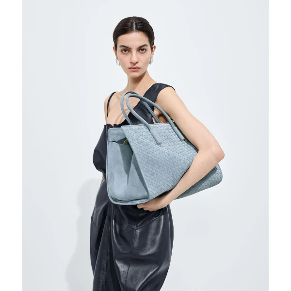 Khaite Women's Barbara Tote in Mineral - Grey Totes & Top-Handle Bags - The Lotus Tote Bag - Shop at Luxury Shoes 