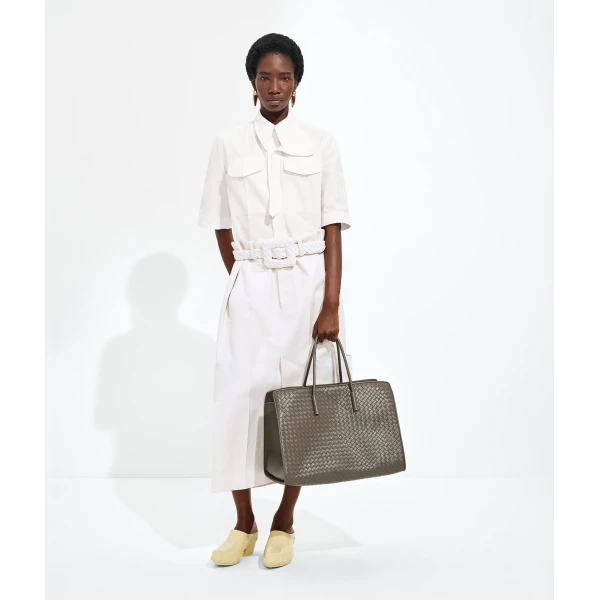 Khaite Women's Large Barbara Tote in Gray clay - Grey Totes & Top-Handle Bags - The Lotus Tote Bag - Shop at Luxury Shoes 