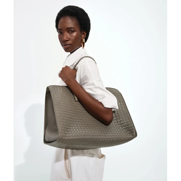 Khaite Women's Large Barbara Tote in Gray clay - Grey Totes & Top-Handle Bags - The Lotus Tote Bag - Shop at Luxury Shoes 