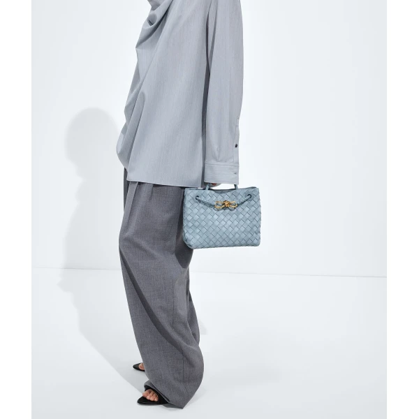 Khaite Women's Small Andiamo in Mineral - Grey Totes & Top-Handle Bags - The Lotus Tote Bag - Shop at Luxury Shoes 