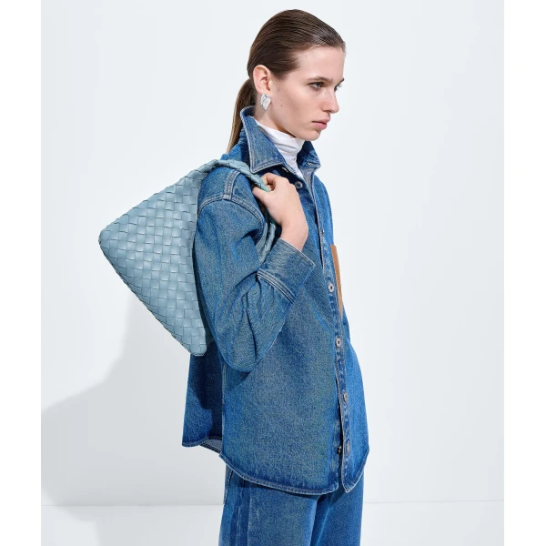 Khaite Women's Small Campana in Mineral - Grey Shoulder & Crossbody Bags - The Lotus Tote Bag - Shop at Luxury Shoes 