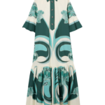 La DoubleJ Artemis Dress Blooming Tulip Placée Dark Green in Cotton Poplin - Dresses - Milanese Maximalist Fashion at Luxury Shoes 