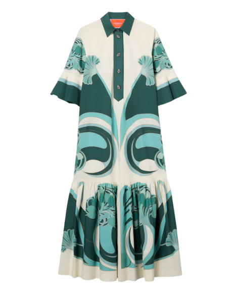 La DoubleJ Artemis Dress Blooming Tulip Placée Dark Green in Cotton Poplin - Dresses - Milanese Maximalist Fashion at Luxury Shoes 