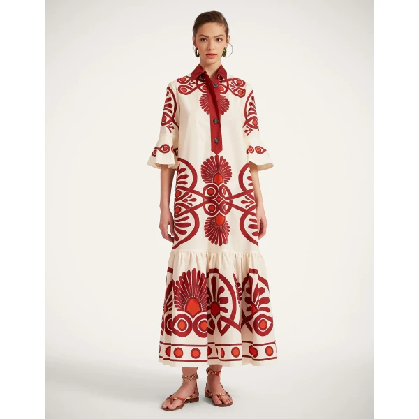 La DoubleJ Artemis Dress Medallion Placée Cream in Cotton Poplin - Dresses - Milanese Maximalist Fashion at Luxury Shoes 
