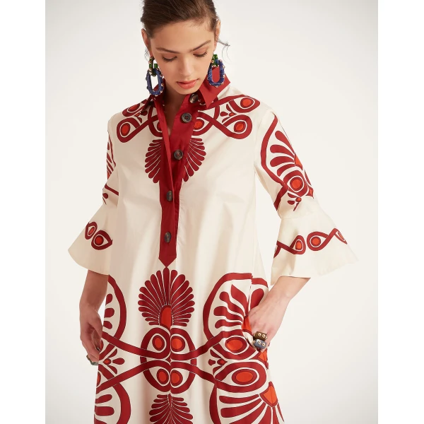 La DoubleJ Artemis Dress Medallion Placée Cream in Cotton Poplin - Dresses - Milanese Maximalist Fashion at Luxury Shoes 