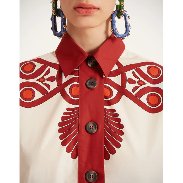 La DoubleJ Artemis Dress Medallion Placée Cream in Cotton Poplin - Dresses - Milanese Maximalist Fashion at Luxury Shoes 