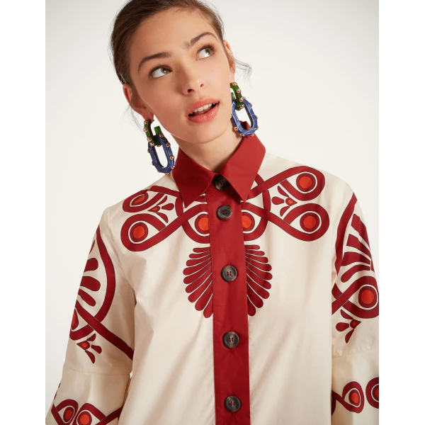 La DoubleJ Artemis Dress Medallion Placée Cream in Cotton Poplin - Dresses - Milanese Maximalist Fashion at Luxury Shoes 