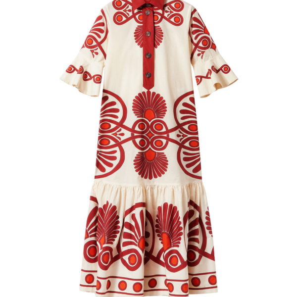 La DoubleJ Artemis Dress Medallion Placée Cream in Cotton Poplin
