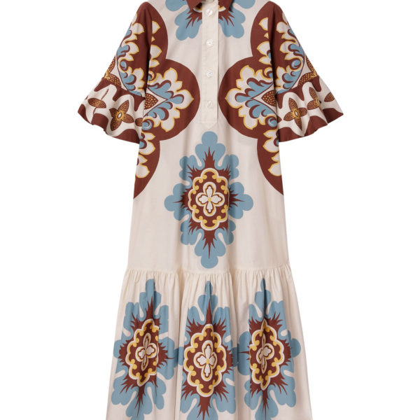 La DoubleJ Artemis Dress Palazzo Placée Chocolate in Cotton Poplin
