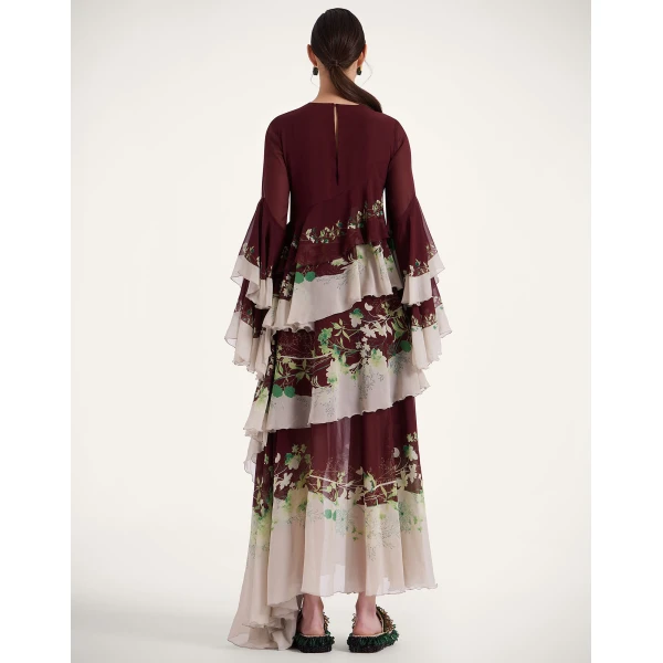 La DoubleJ Chemise Swing Dress Florette Fan Brown in Silk Twill - Dresses - Milanese Maximalist Fashion at Luxury Shoes 